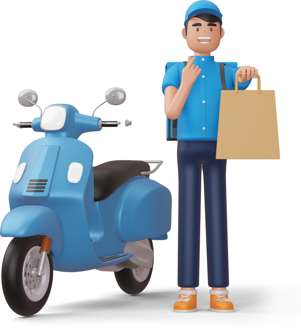 3D Delivery Man Doing Mini Heart with Hands 
