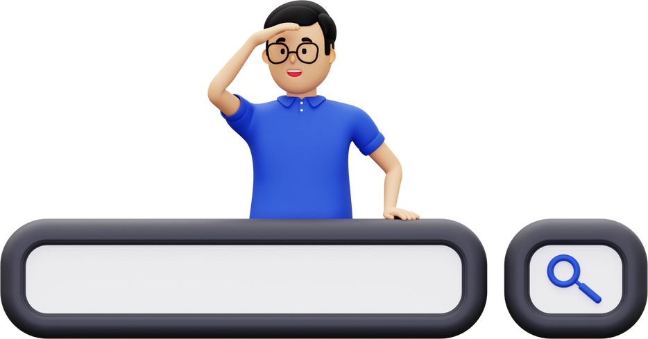 3d search bar with a man looking for something illustration